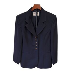 Kasper ASL Womens Navy Blue Button Front Blazer Jacket Sz 10 Professional Office